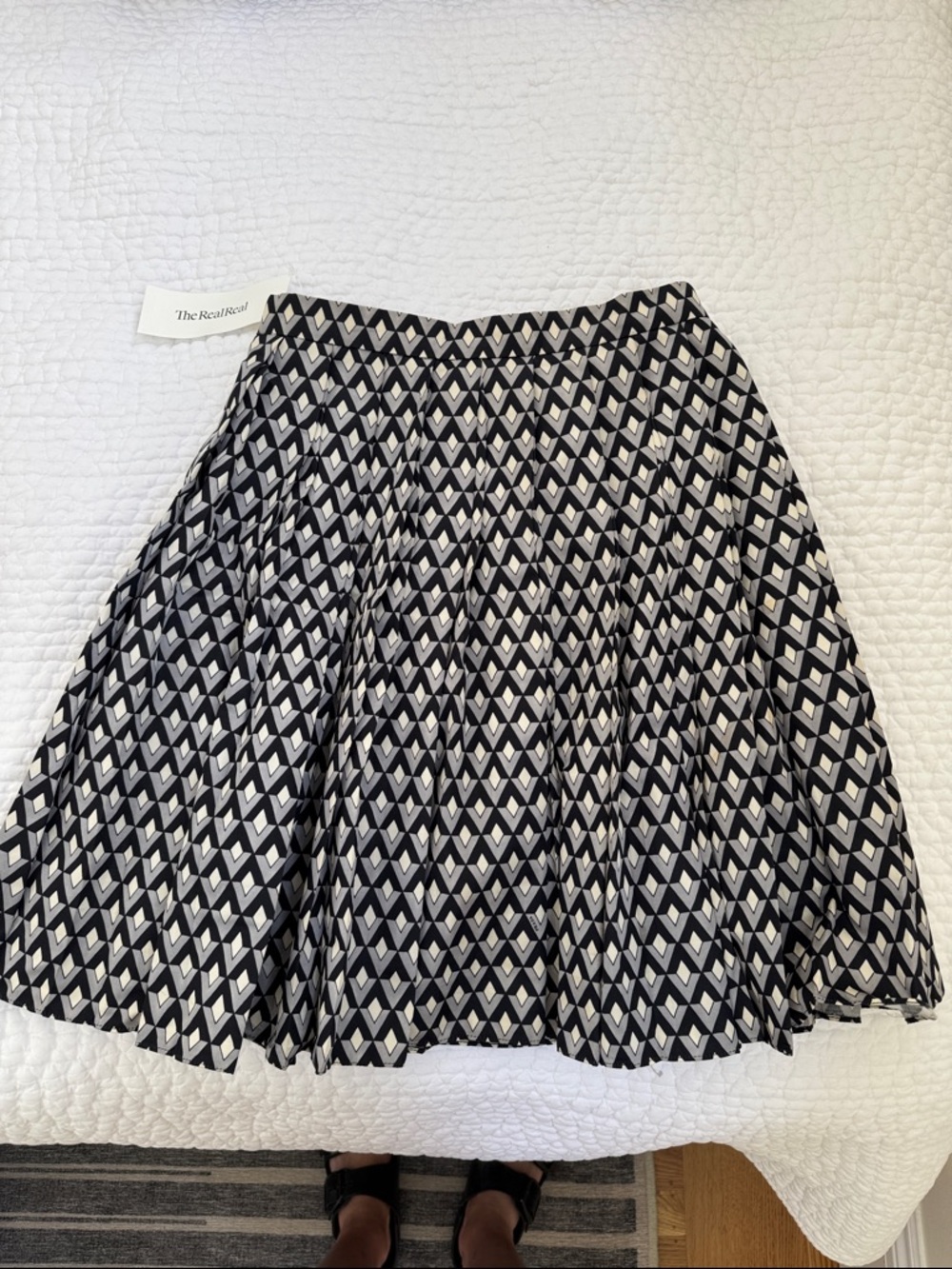 Prada Black & Cream Geometric Circle Skirt